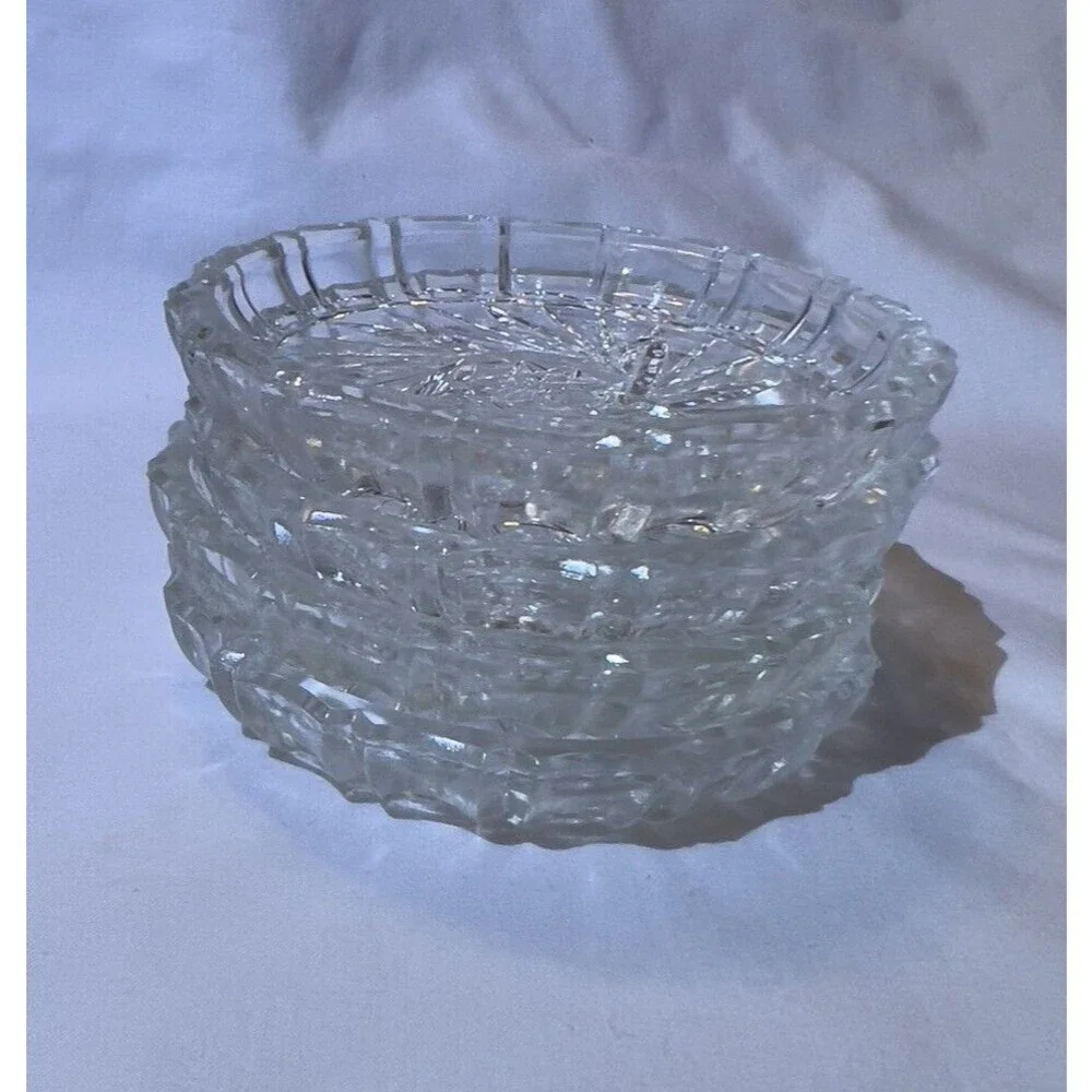 VTG Crystal Bohemia Pinwheel Czechoslovakia Brunswick Star 4 Set Glass Coasters‎